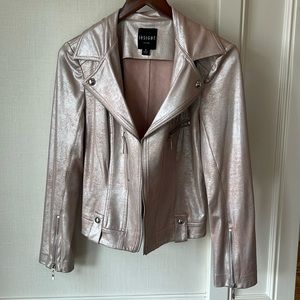 Pink faux, suede, leather bomber jacket, beautiful light, soft pink color